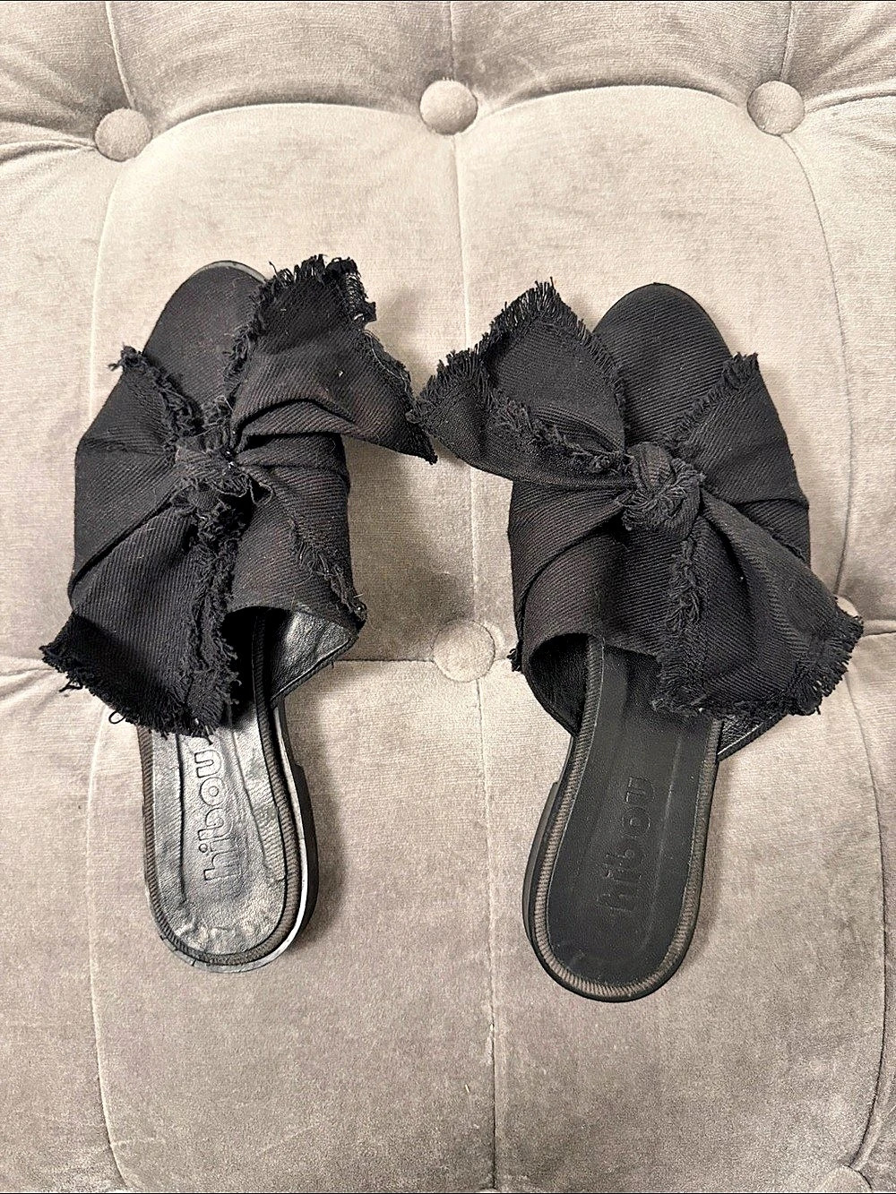 hibou Black Fringe Slide Sandals
